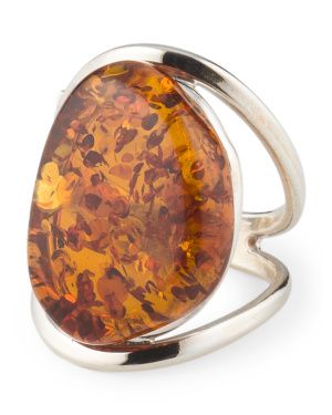 Handmade In Poland Sterling Silver Baltic Amber Ring - Rings .