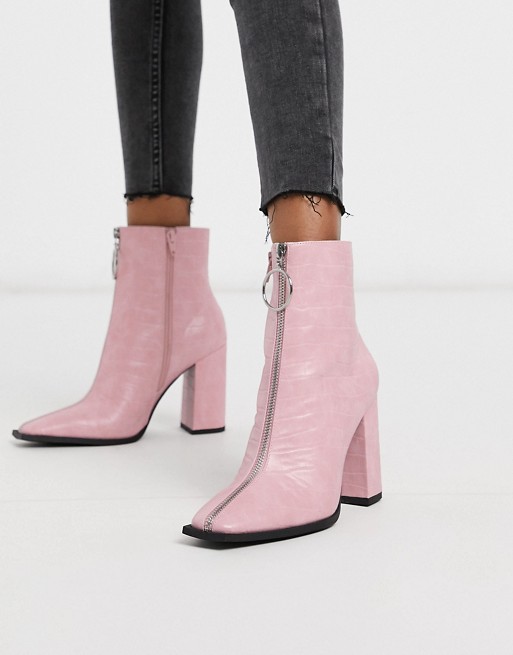 Public Desire Payback ankle boot with zip detail in pink | AS