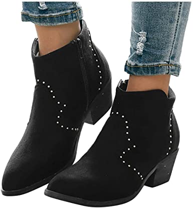 Amazon.com: Mid Heel Suede Ankle Boots for Women - Womens Chunky .