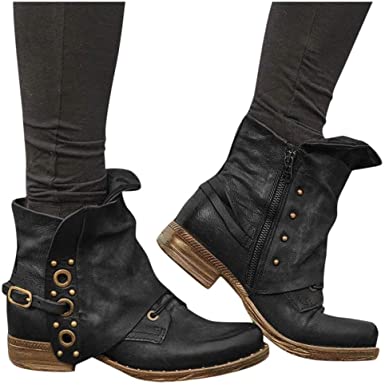 Amazon.com: Dainzuy Women PU Leather Zipper Ankle Boots Waterproof .