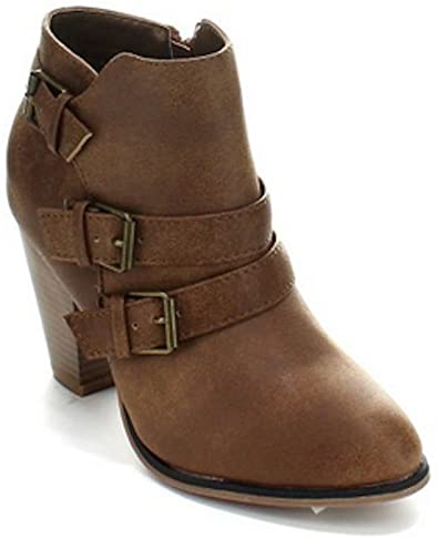 Amazon.com | Women's Faux Leather Stacked Chunk Heel Strappy .