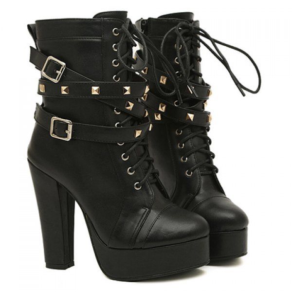 Fashion Buckles and Rivets Design Women's Chunky Heel Short Boots .
