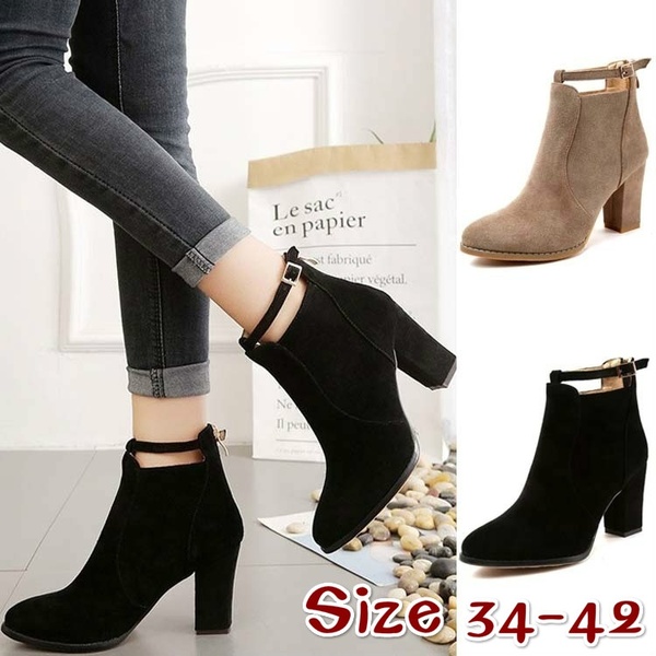 Autumn Winter Short Boots Women Shoes Suede Thick Heel Ankle Boots .