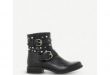 STEVE MADDEN Cameo leather pearl and stud biker boots .