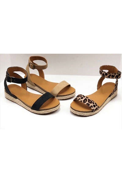 Animal Print Espadrille Flat Sandals with Ankle Strap-Leopard .