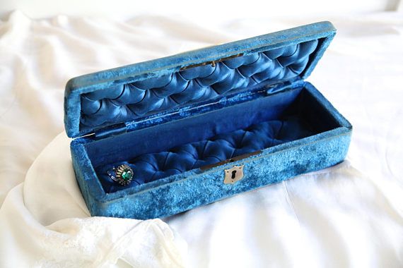 Antique Blue Velvet Jewelry Box Victorian Silk Tufted & in 2020 .