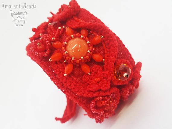 Red Band Bracelet Arm Jewelery Boho chic Embroidery cuff | Et