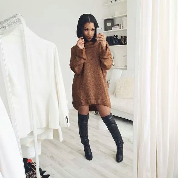 sweater, dress, boots, turtleneck dress, blouse, style, fashion .