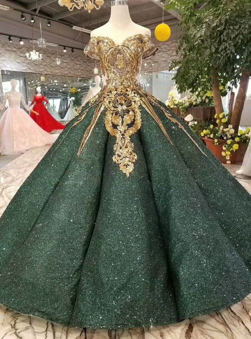 Champagne Ball Gown Tulle Sequins Long Sleeve Beading Wedding .
