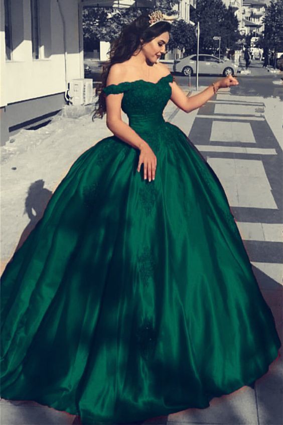 Green Satin Off The Shoulder Ball Gowns Wedding Dresses Lace .