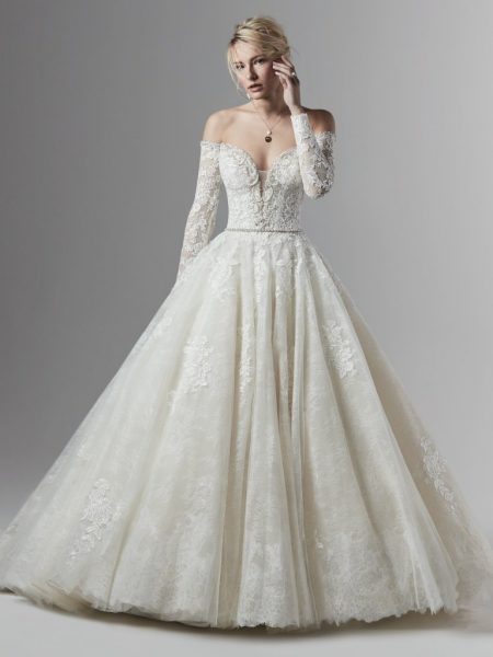 Off The Shoulder Lace Ball Gown Wedding Dress | Kleinfeld Brid