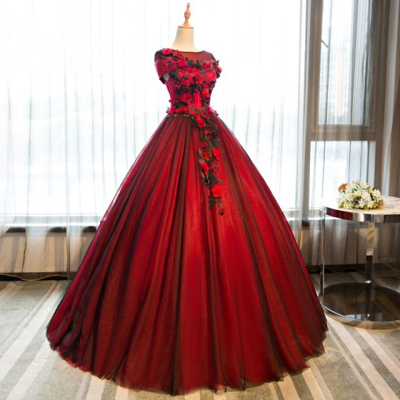 Chic / Beautiful Quinceañera Burgundy Prom Dresses 2018 Ball Gown .
