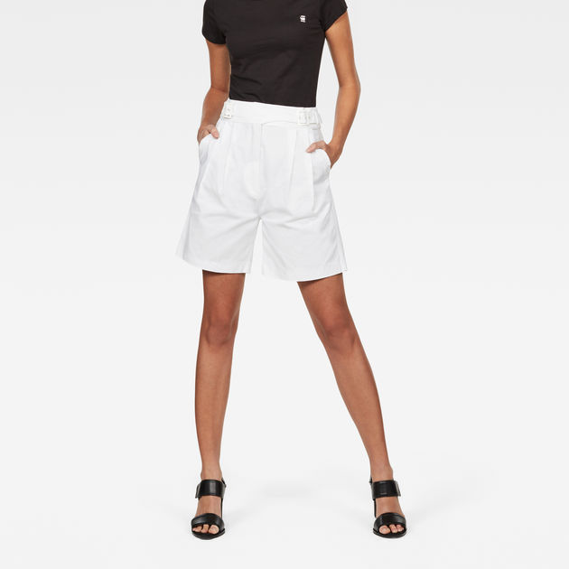 Bristum Pleated High waist Bermuda Shorts | White | G-Star RAW