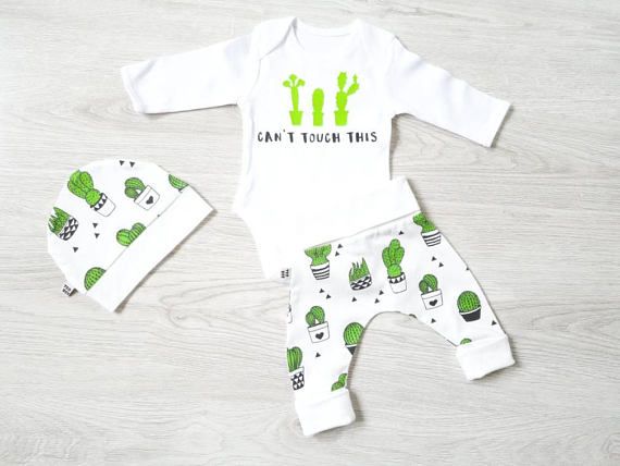 Cactus themed baby boy outfit with hat pants and shortsleeved .