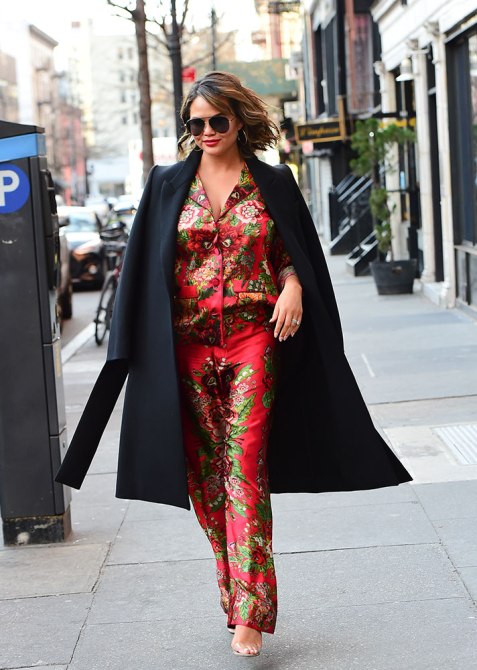 Chrissy Teigen Makes Floral Pajamas Chic Street Style | StyleCast