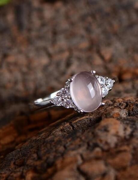 unique pink promise ring, simple shiny rose quartz wedding ring .
