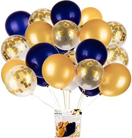 Amazon.com: Navy Blue and Gold & Gold Confetti Balloons - Pack of .