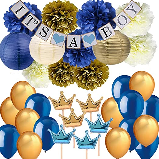 Amazon.com: Navy Blue Baby Shower Party Decorations-It's A BOY .