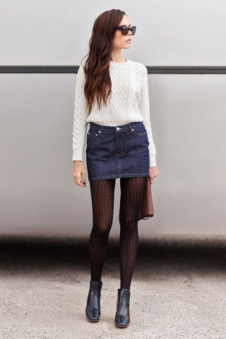 8 Chic Ways to Wear Tights | Denim skirt winter, Miniskirt outfits .