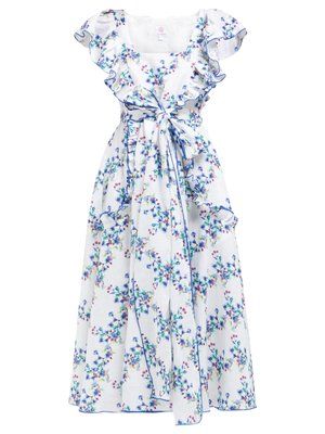 Ruffled floral-print linen midi dress | Gül Hürgel .