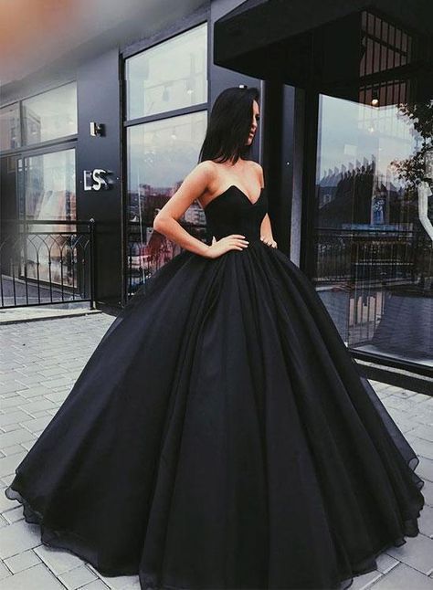 Black A line long prom dress, ball gown wedding dresses | Black .