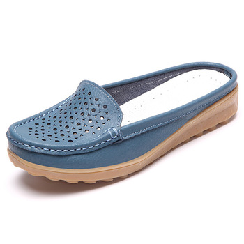 Hot Sale Women Flat Soft Leather Casual Half Dragged Ladies Boat .