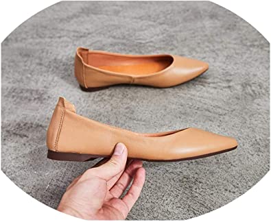 Amazon.com | Genuine Leather Ladies Shoes Flat Point Toe Boat .