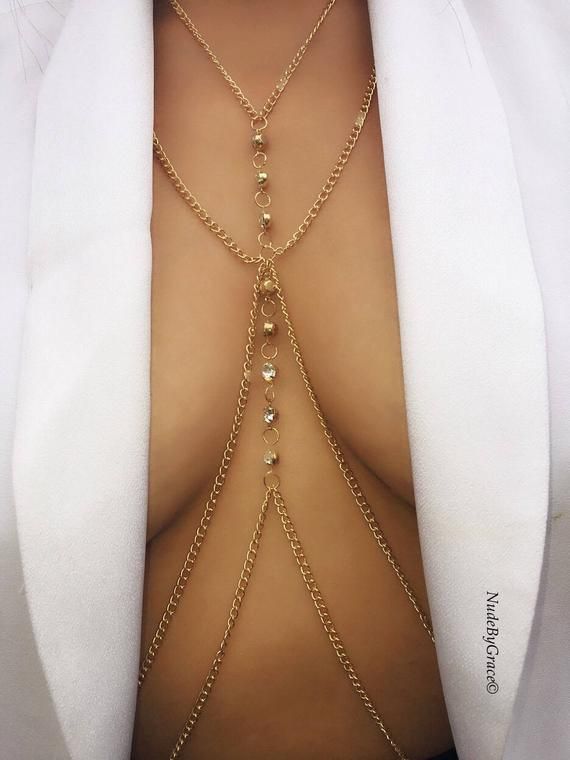 Body Chain, body jewelry, bikini body jewelry, gold body chain .