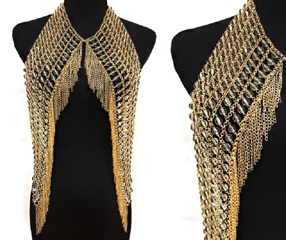 Clear Beaded and Gold Statement Body Chain Body Jewelry ( 6029 .