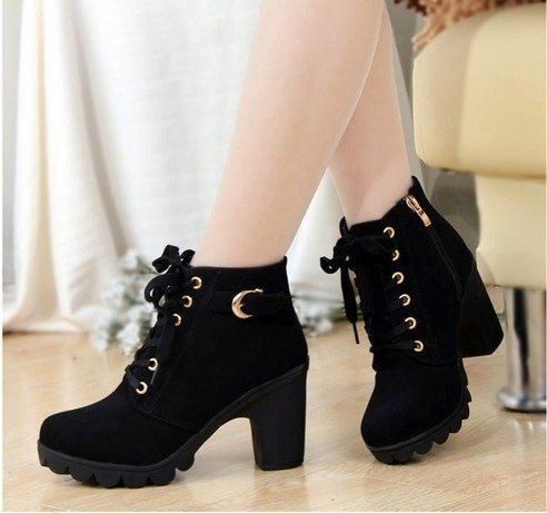 Women Pumps European PU Leather Boots Ladies High Heel Fashion .