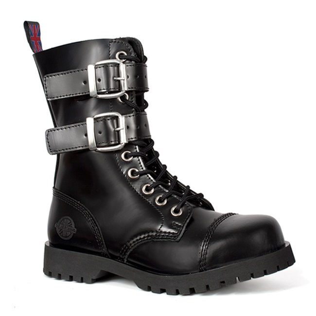 Black Leather 2-Buckle 10-Eye Combat Boots by Nevermind .