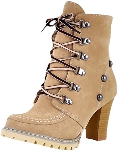 Amazon.com: Faionny Women Boots High Heel Ankle Boots Lace Up .