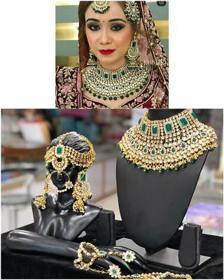Gold Plated Kundan Bridal Jewelry Necklace Set Green Bollywood .