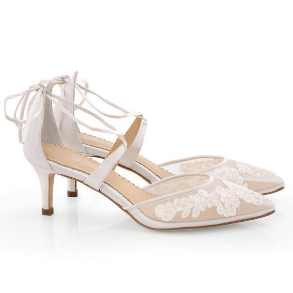 Amelia Floral Lace Kitten Heel Ballet Wedding Shoes | Bella Belle Sh