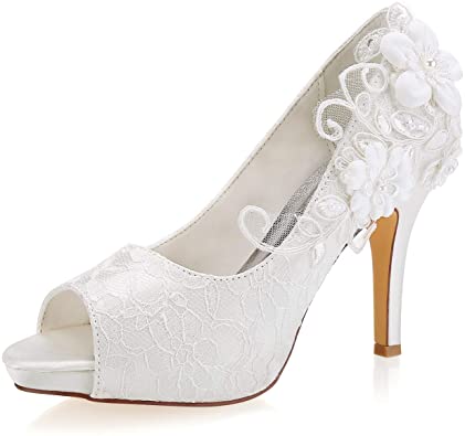 Amazon.com | Emily Bridal Wedding Shoes Lace Wedding Shoes Ivory .