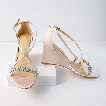 Satin Wedge Dress Sandals Diamond Wedding Shoes Women Dress Pumps .