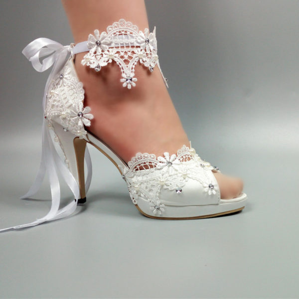 Womens wedding shoes New arrival Peep Toe white lace-Up shoes Two .