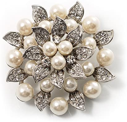 Amazon.com: Avalaya Bridal Synthetic Pearl Floral Brooch (Light .