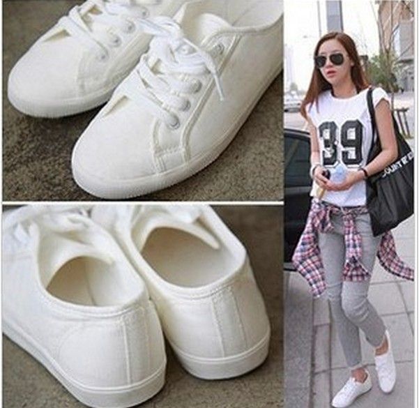 Sport shoes hot-selling lacing white canvas casual cotton-made .