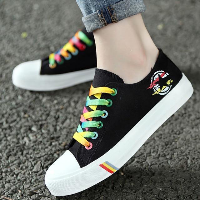 Women Casual Shoes Spring And Summer Ladies Lace Up Canvas Shoes .