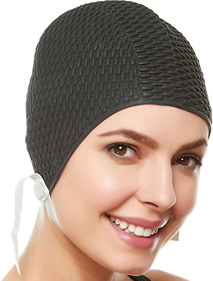 Amazon.com : Beemo Swim Cap Women Chin Strap Swimming Caps- Black .