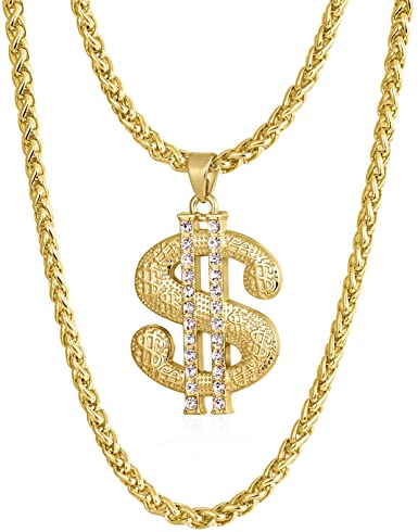 Gold Chain for Men with Dollar Sign Pendant Necklace (Style A 24 .