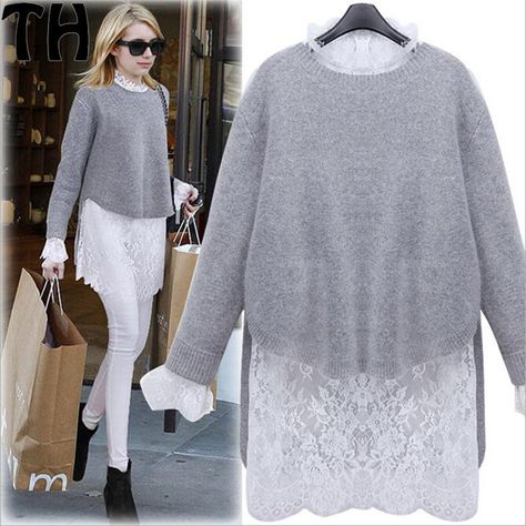Elegant lace gray loose dress Christmas party long sleeve winter .