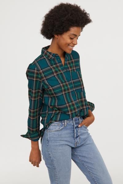 Checked Shirt - Dark green/plaid - Ladies | H&M US | Checkered .