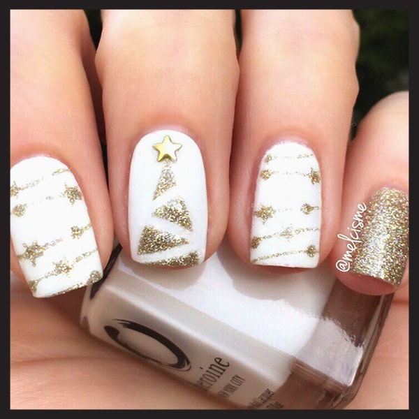 christmas-nail-art-design-ideas-gold-and-white-nails-min | Ecemel