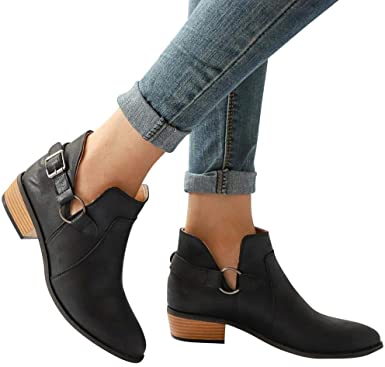 Amazon.com: Gyoume Ankle Boots Women Boots Pointed Toe Black Boots .