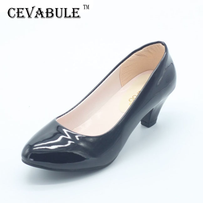 CEVABLUE New Women's Classic Pumps Shoes Woman Black Matte Black .