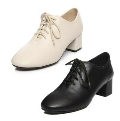 5cm Block Heel Round Toe Shoes Women Oxfords College Lace Ups .