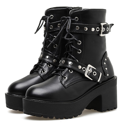 Gdgydh Sexy Rivet Autumn Boots Women Platform Boots Black Leather .