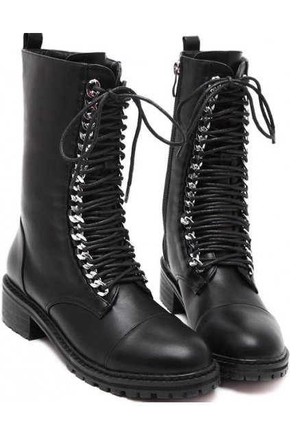Black Leather Lace Up High Top Gothic Punk Rock Military Combat .